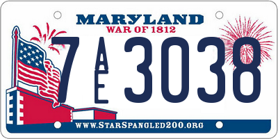 MD license plate 7AE3038
