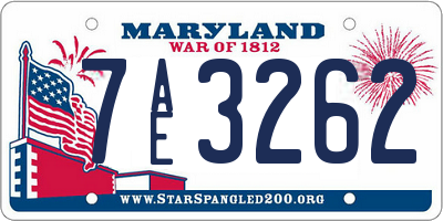 MD license plate 7AE3262