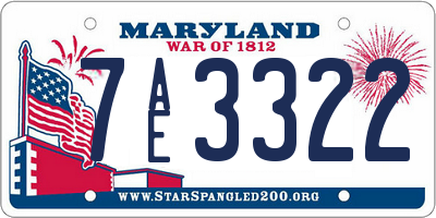 MD license plate 7AE3322