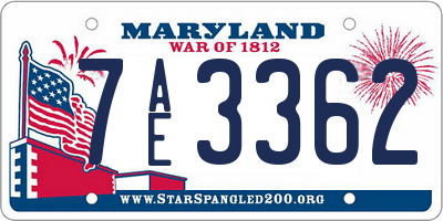 MD license plate 7AE3362