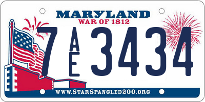 MD license plate 7AE3434