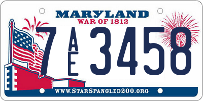 MD license plate 7AE3458