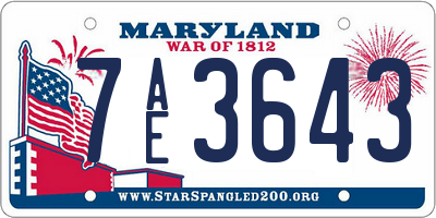 MD license plate 7AE3643
