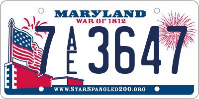 MD license plate 7AE3647