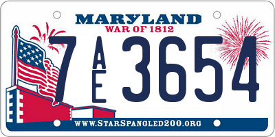 MD license plate 7AE3654