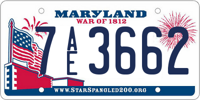 MD license plate 7AE3662
