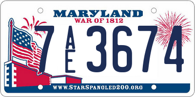 MD license plate 7AE3674