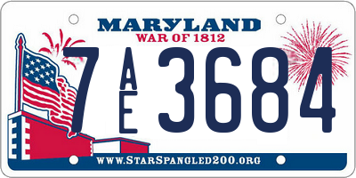 MD license plate 7AE3684