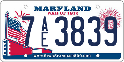 MD license plate 7AE3839