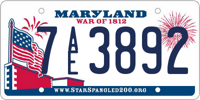 MD license plate 7AE3892