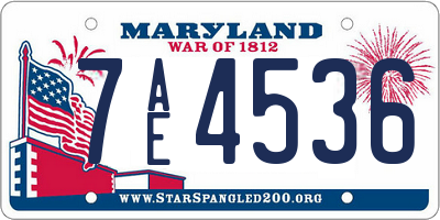 MD license plate 7AE4536