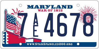 MD license plate 7AE4678