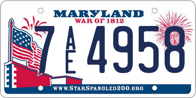 MD license plate 7AE4958