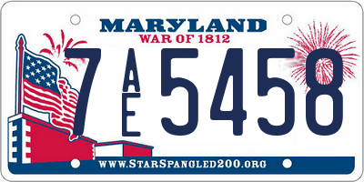 MD license plate 7AE5458