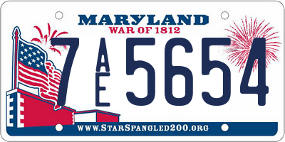 MD license plate 7AE5654