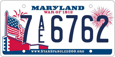 MD license plate 7AE6762