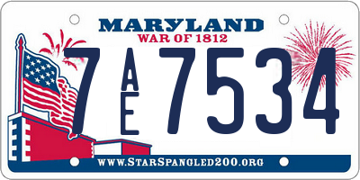 MD license plate 7AE7534