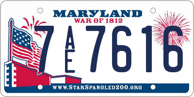 MD license plate 7AE7616
