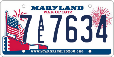 MD license plate 7AE7634