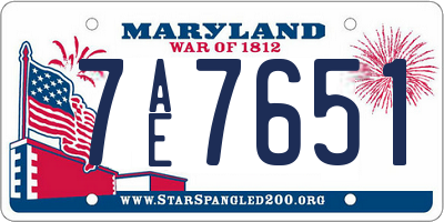 MD license plate 7AE7651