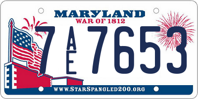 MD license plate 7AE7653