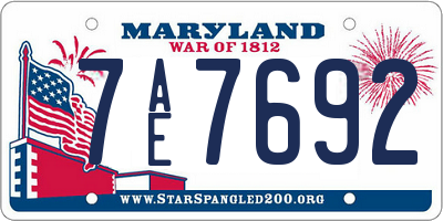 MD license plate 7AE7692