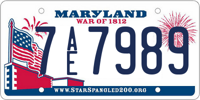 MD license plate 7AE7989