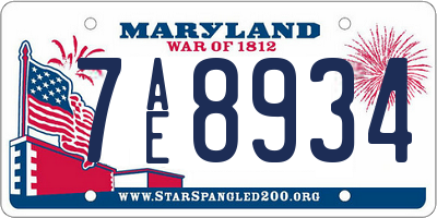 MD license plate 7AE8934