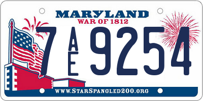 MD license plate 7AE9254