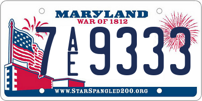 MD license plate 7AE9333