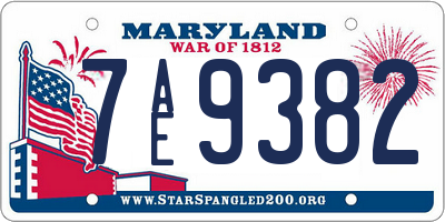MD license plate 7AE9382