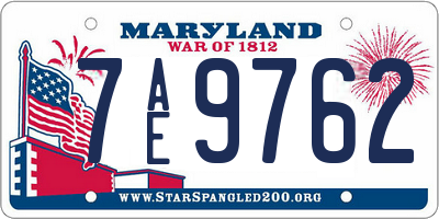 MD license plate 7AE9762