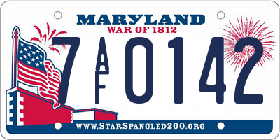 MD license plate 7AF0142