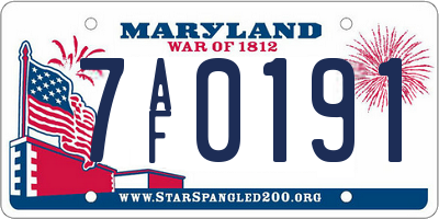 MD license plate 7AF0191