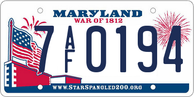 MD license plate 7AF0194