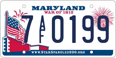 MD license plate 7AF0199