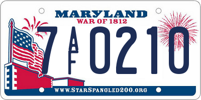MD license plate 7AF0210