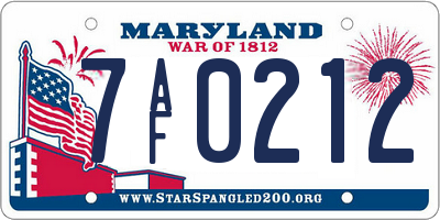 MD license plate 7AF0212