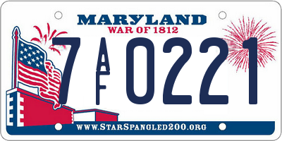 MD license plate 7AF0221