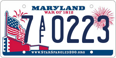 MD license plate 7AF0223