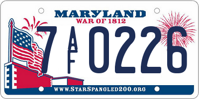MD license plate 7AF0226