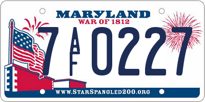 MD license plate 7AF0227