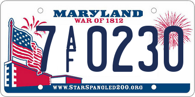 MD license plate 7AF0230