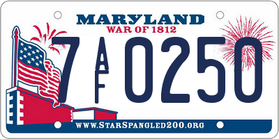 MD license plate 7AF0250