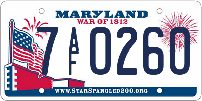 MD license plate 7AF0260