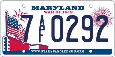 MD license plate 7AF0292