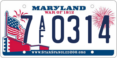 MD license plate 7AF0314