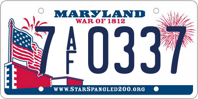 MD license plate 7AF0337