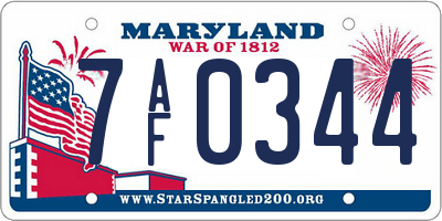 MD license plate 7AF0344