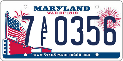 MD license plate 7AF0356